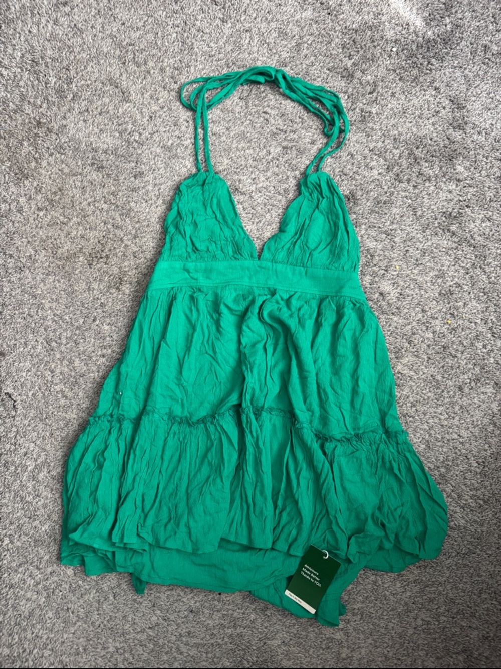 HALARA Green Crinkle Halter Chemise Slip